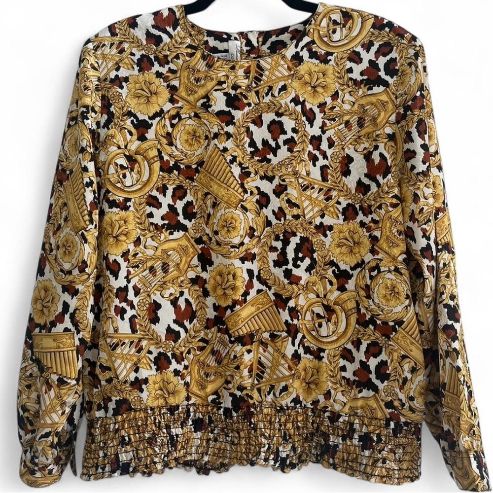 Vintage Unique Gold Musical Instrument Patterned Blouse
